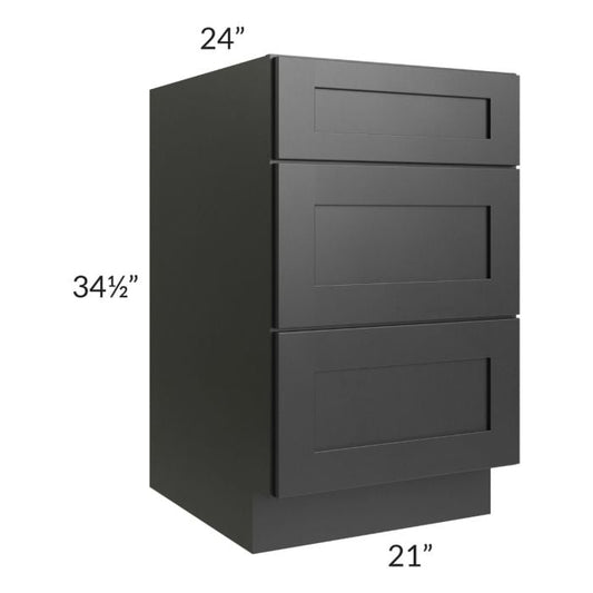 RTA Onyx Black Shaker 21" 3-Drawer Base Cabinet