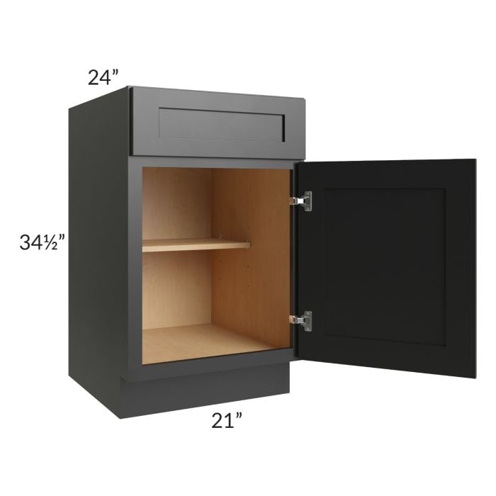 RTA Onyx Black Shaker 21" Base Cabinet - Left Hinged with 2 Decorative End Panels