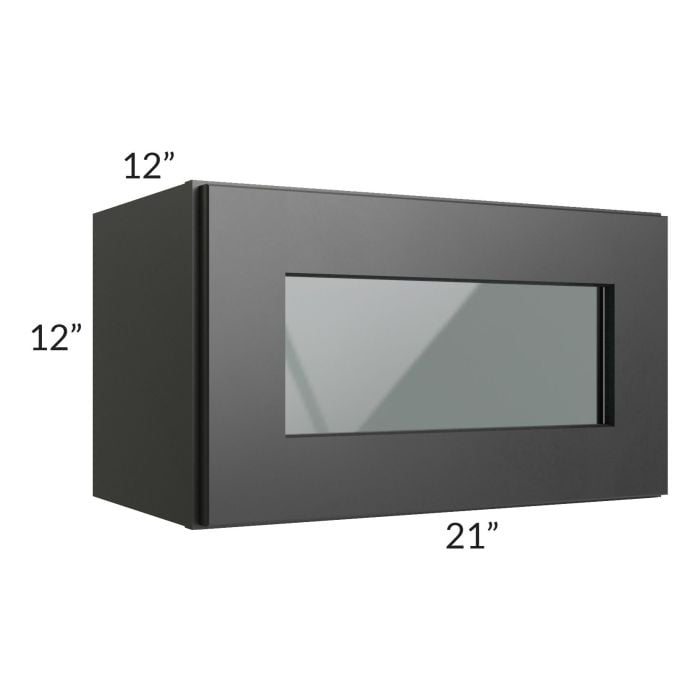 RTA Onyx Black Shaker 21" x 12" Decorative Wall Cabinet with Plain Glass