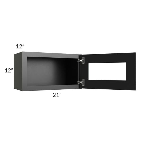 RTA Onyx Black Shaker 21" x 12" Decorative Wall Cabinet with Plain Glass