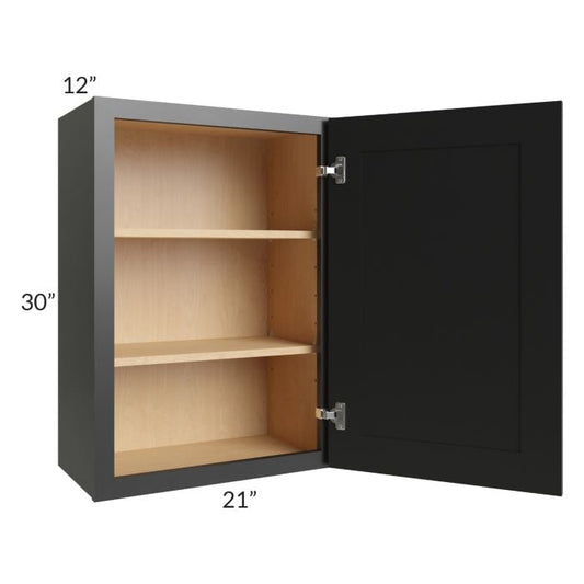 RTA Onyx Black Shaker 21" x 30" Wall Cabinet with 1 Decorative End Panel and Mullion Glass Door
