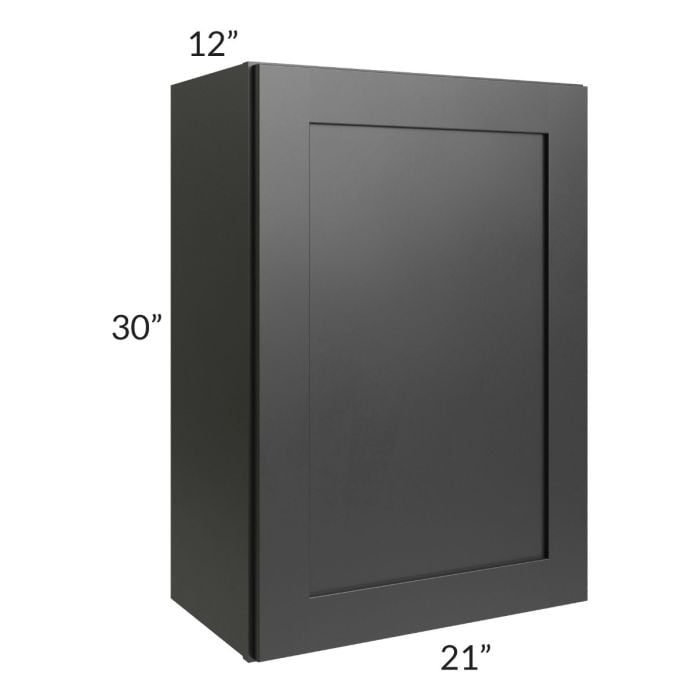 RTA Onyx Black Shaker 21" x 30" Wall Cabinet with 2 Decorative End Panels and Mullion Glass Door