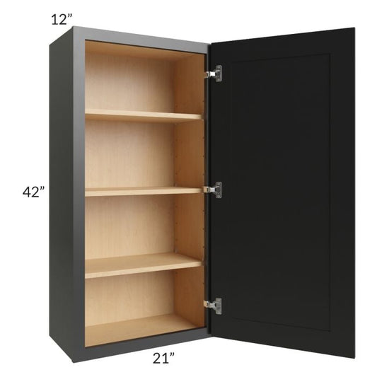 RTA Onyx Black Shaker 21" x 42" Wall Cabinet with 1 Decorative End Panel and Mullion Glass Door