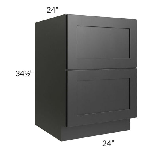 RTA Onyx Black Shaker 24" 2-Drawer Base Cabinet with 2 Decorative End Panels