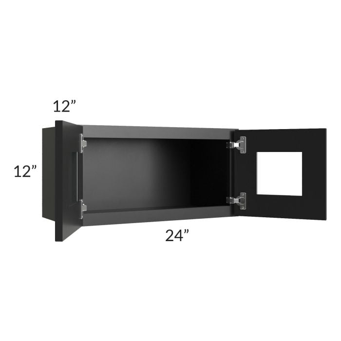 RTA Onyx Black Shaker 24" x 12" Decorative Wall Cabinet with Plain Glass