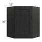 RTA Onyx Black Shaker 24" x 30" Diagonal Corner Wall Cabinet