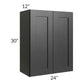 RTA Onyx Black Shaker 24" x 30" Wall Cabinet with 2 Decorative End Panels and Glass Door
