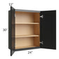 RTA Onyx Black Shaker 24" x 30" Wall Cabinet with 2 Decorative End Panels and Glass Door