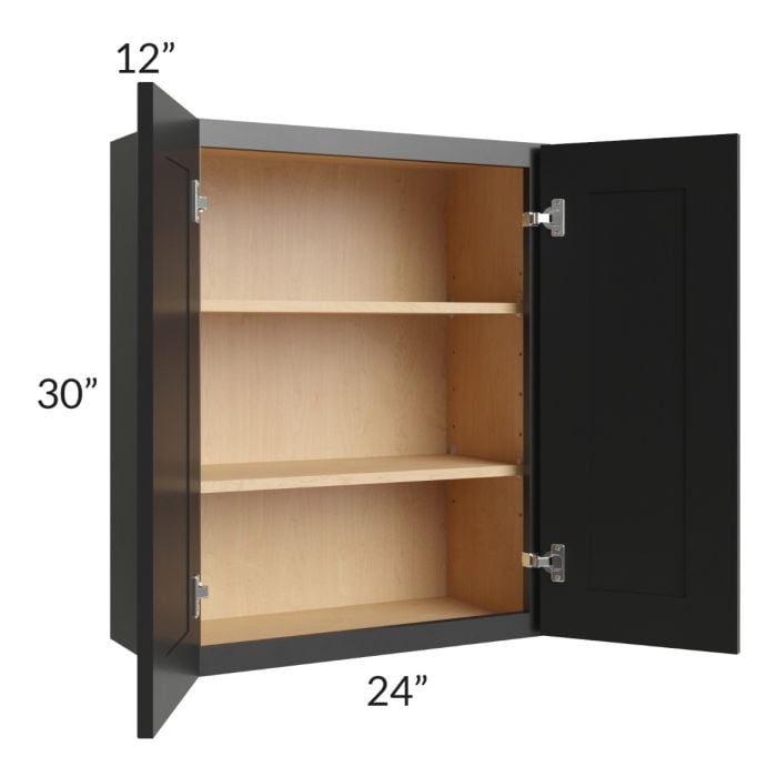 RTA Onyx Black Shaker 24" x 30" Wall Cabinet with Glass Door