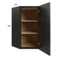 RTA Onyx Black Shaker 24" x 36" Diagonal Corner Wall Cabinet with Mullion Glass Door