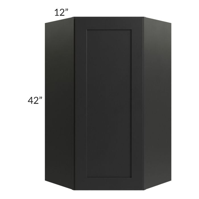 RTA Onyx Black Shaker 24" x 42" Diagonal Corner Wall Cabinet with Mullion Glass Door