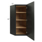 RTA Onyx Black Shaker 24" x 42" Diagonal Corner Wall Cabinet with Mullion Glass Door