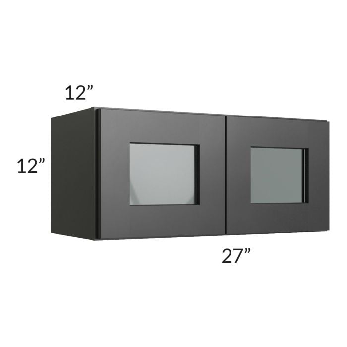 RTA Onyx Black Shaker 27" x 12" Decorative Wall Cabinet with Plain Glass