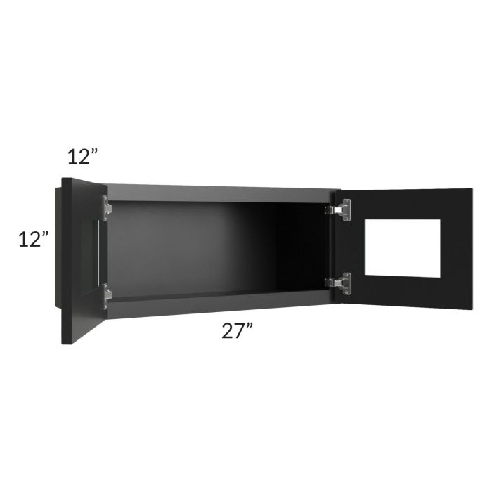 RTA Onyx Black Shaker 27" x 12" Decorative Wall Cabinet with Plain Glass