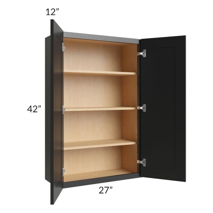 RTA Onyx Black Shaker 27" x 42" Wall Cabinet with 2 Decorative End Panels