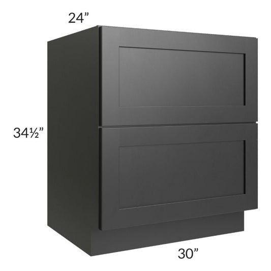 RTA Onyx Black Shaker 30" 2-Drawer Base Cabinet with 2 Decorative End Panels
