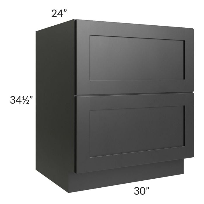 RTA Onyx Black Shaker 30" 2-Drawer Base Cabinet