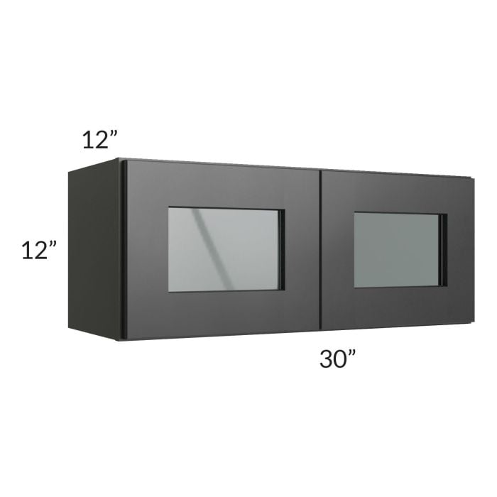 RTA Onyx Black Shaker 30" x 12" Decorative Wall Cabinet with Plain Glass