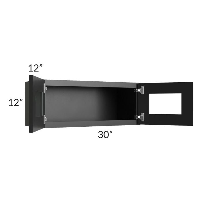 RTA Onyx Black Shaker 30" x 12" Decorative Wall Cabinet with Plain Glass