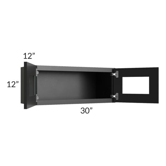 RTA Onyx Black Shaker 30" x 12" Decorative Wall Cabinet with Plain Glass