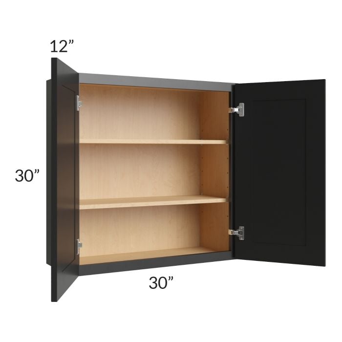 RTA Onyx Black Shaker 30" x 30" Wall Cabinet with Mullion Glass Door