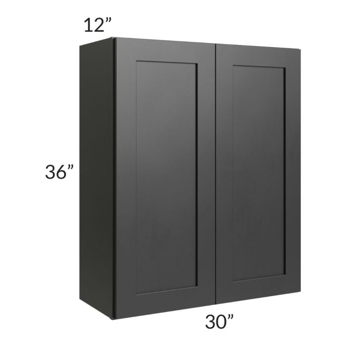 RTA Onyx Black Shaker 30" x 36" Wall Cabinet with 1 Decorative End Panel and Glass Door