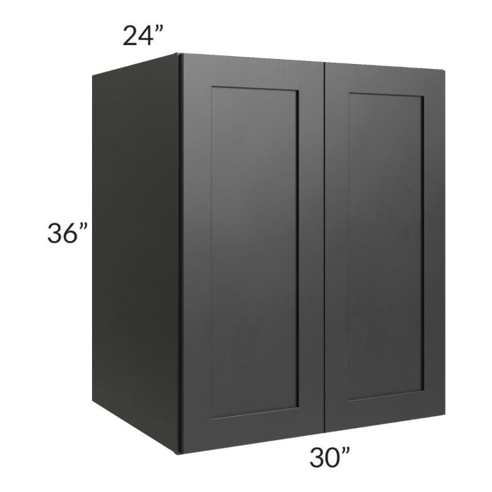 RTA Onyx Black Shaker 30" x 36" x 24" Split Pantry Wall Cabinet