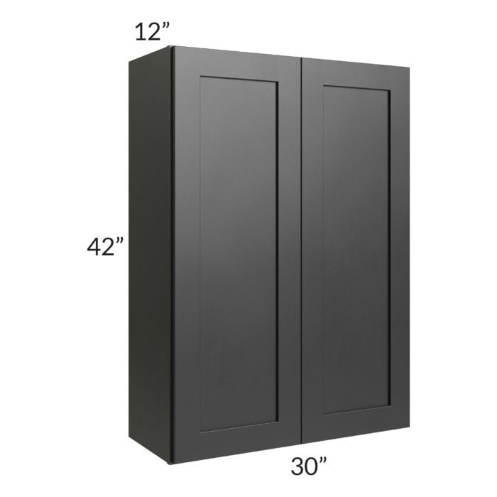 RTA Onyx Black Shaker 30" x 42" Wall Cabinet with 1 Decorative End Panel