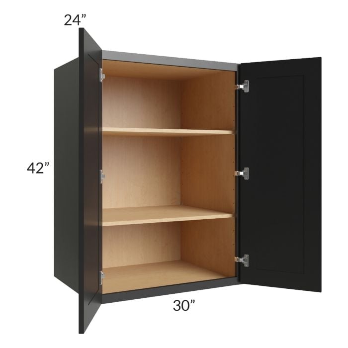 RTA Onyx Black Shaker 30" x 42" x 24" Split Pantry Wall Cabinet