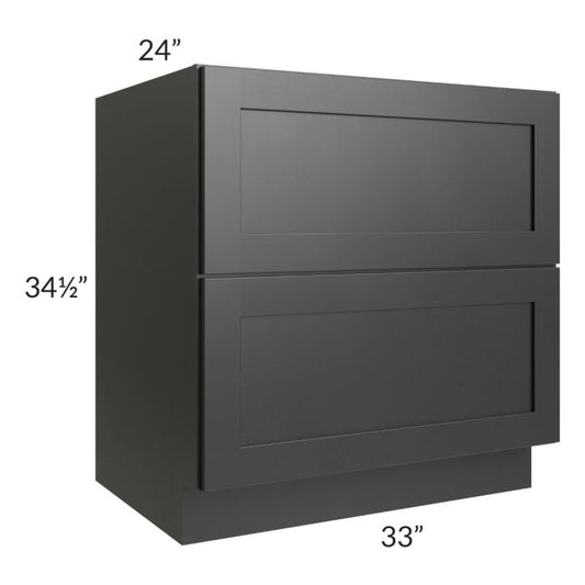 RTA Onyx Black Shaker 33" 2-Drawer Base Cabinet with 2 Decorative End Panels