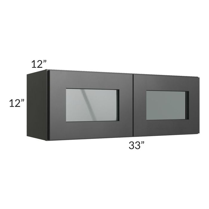 RTA Onyx Black Shaker 33" x 12" Decorative Wall Cabinet with Plain Glass