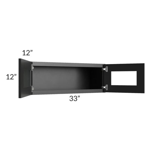 RTA Onyx Black Shaker 33" x 12" Decorative Wall Cabinet with Plain Glass