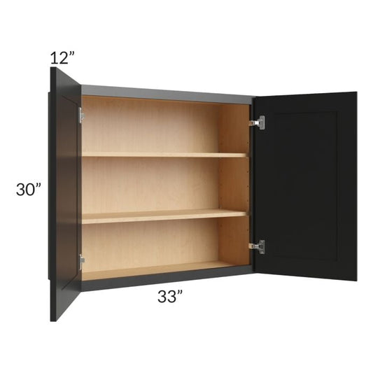 RTA Onyx Black Shaker 33" x 30" Wall Cabinet with 2 Decorative End Panels