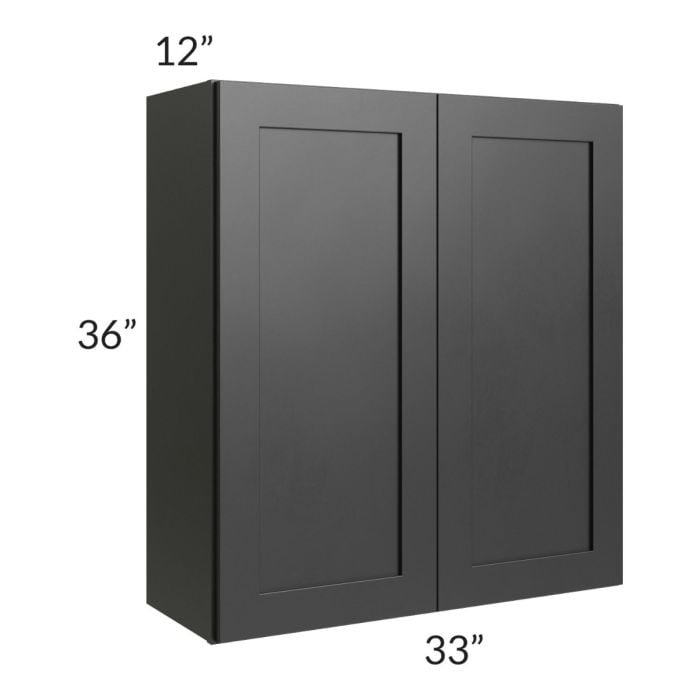 RTA Onyx Black Shaker 33" x 36" Wall Cabinet with 2 Decorative End Panels