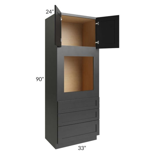 RTA Onyx Black Shaker 33" x 90" Universal Oven Cabinet with 2 Decorative End Panels