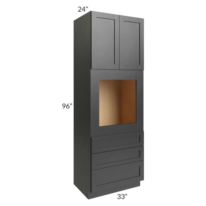RTA Onyx Black Shaker 33" x 96" Universal Oven Cabinet with 2 Decorative End Panels