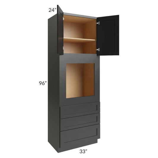 RTA Onyx Black Shaker 33" x 96" Universal Oven Cabinet with 2 Decorative End Panels