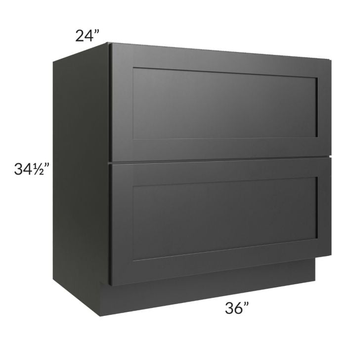 RTA Onyx Black Shaker 36" 2-Drawer Base Cabinet with 2 Decorative End Panels