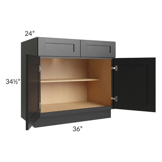 RTA Onyx Black Shaker 36" Base Cabinet with 2 Decorative End Panels
