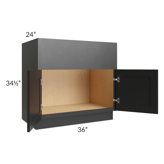 RTA Onyx Black Shaker 36" Farm Sink Base with 1 Decorative End Panel