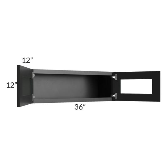 RTA Onyx Black Shaker 36" x 12" Decorative Wall Cabinet with Plain Glass
