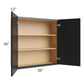 RTA Onyx Black Shaker 36" x 36" Wall Cabinet with 1 Decorative End Panel and Glass Door