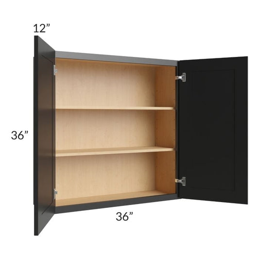 RTA Onyx Black Shaker 36" x 36" Wall Cabinet with 1 Decorative End Panel and Mullion Glass Door