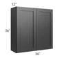 RTA Onyx Black Shaker 36" x 36" Wall Cabinet with 2 Decorative End Panels and Mullion Glass Door