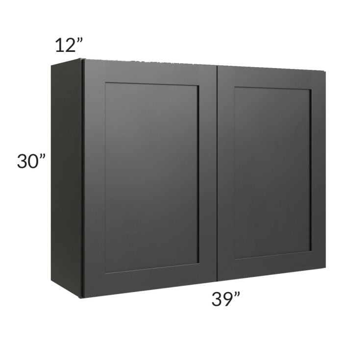 RTA Onyx Black Shaker 39" x 30" Wall Cabinet with 1 Decorative End Panel