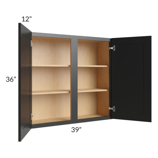 RTA Onyx Black Shaker 39" x 36" Wall Cabinet with 2 Decorative End Panels