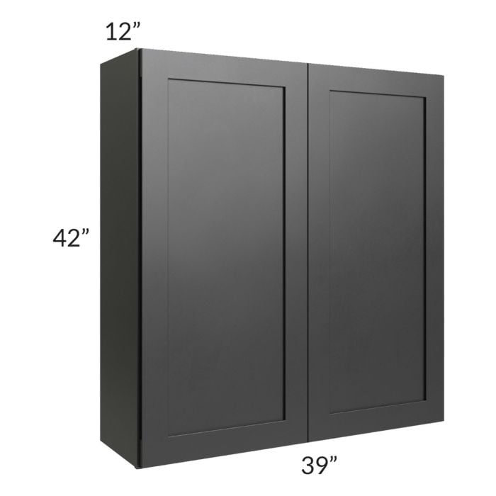 RTA Onyx Black Shaker 39" x 42" Wall Cabinet with 1 Decorative End Panel