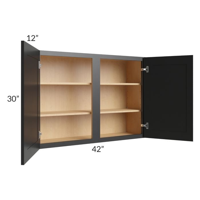 RTA Onyx Black Shaker 42" x 30" Wall Cabinet with 1 Decorative End Panel