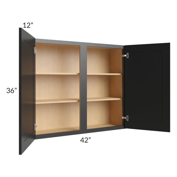 RTA Onyx Black Shaker 42" x 36" Wall Cabinet with 1 Decorative End Panel