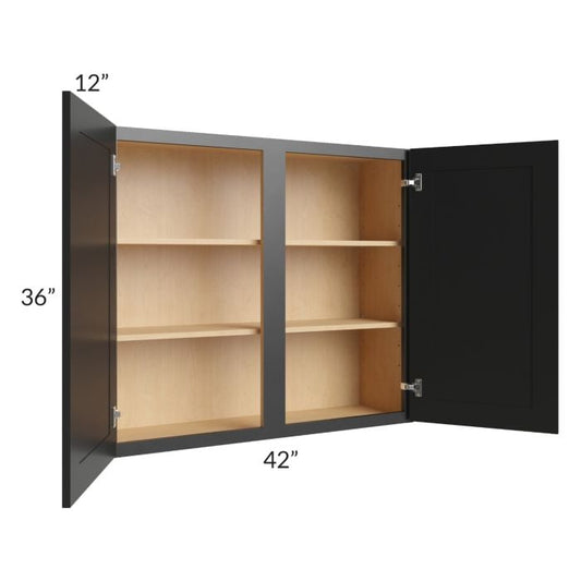 RTA Onyx Black Shaker 42" x 36" Wall Cabinet with 2 Decorative End Panels
